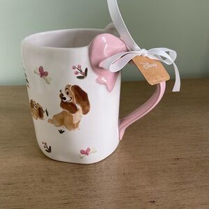 Disney  Rae Dunn Lady and the Tramp Pink and White Mug with Bow Handle